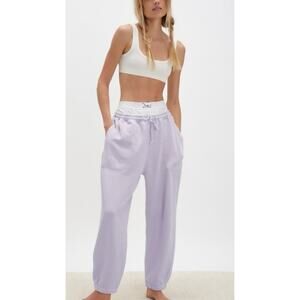 Free People Slow It Down Jogger S Cotton Lilac Marble Lounge Oversized Pants NEW